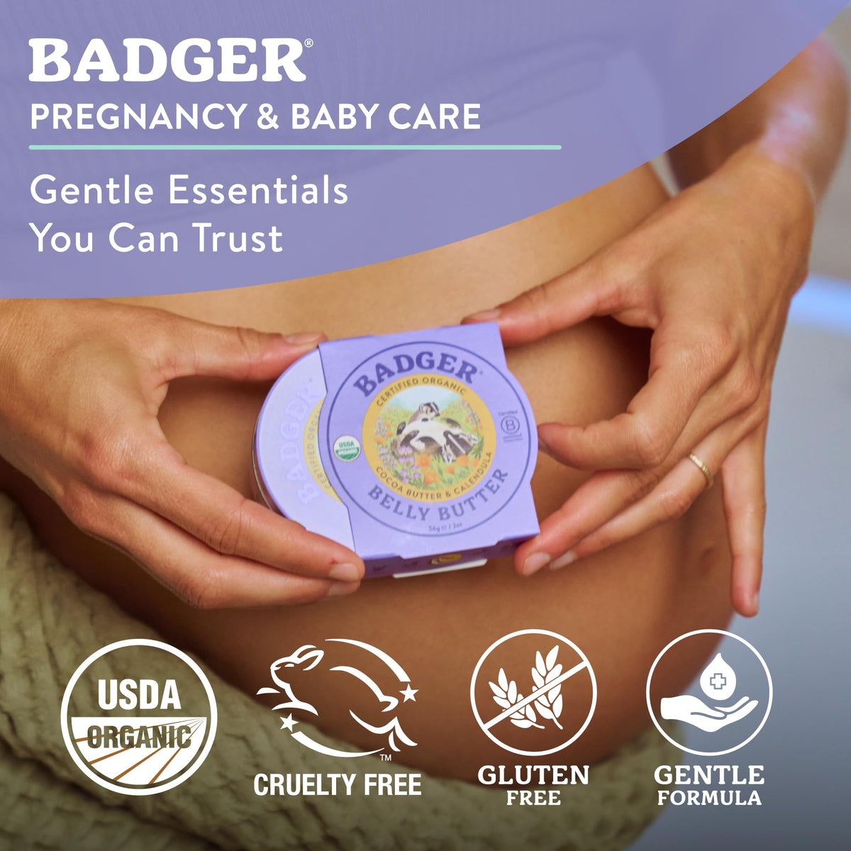 Badger Belly Butter coconut oil blend for creamy hydration and ease of use.
