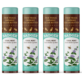 Badger Cool Mint Cocoa Butter Lip Balm 4-pack long lasting hydration on lips