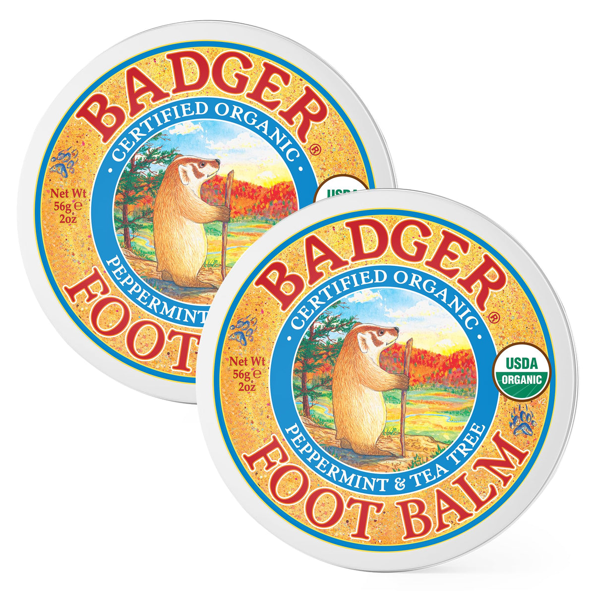 Badger Foot Balm jar close-up showing rich moisturizing formula for dry feet.