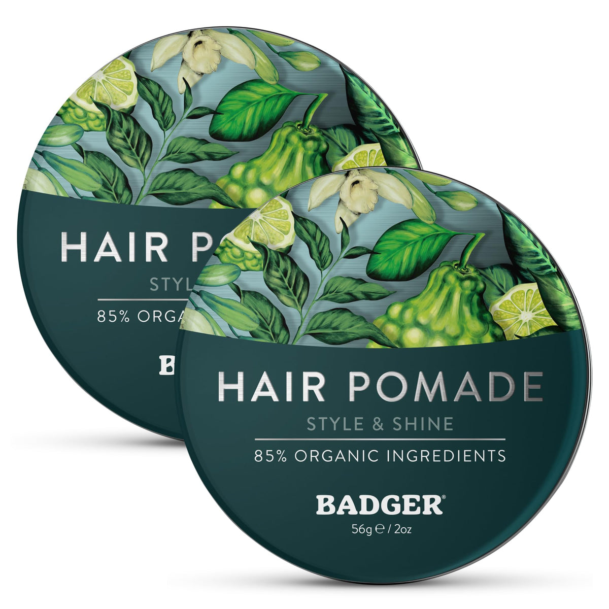 Badger Hair Pomade for Men front tin shows clean, classic packaging