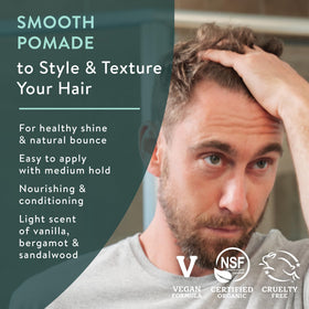 Badger Hair Pomade for Men side tin illustrates compact travel size
