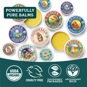 Two-pack Badger Healing Balm packaging emphasizing plastic-free recycled tin