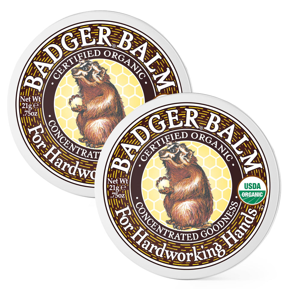 Badger Healing Balm tin front view showing compact, ultra-rich moisture for dry hands