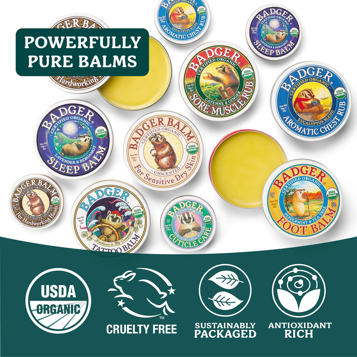 Open Badger Healing Balm tin showing creamy texture for dry hands