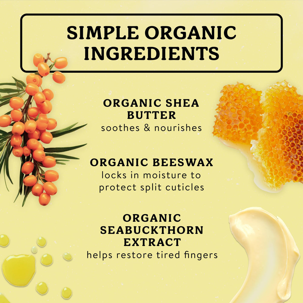 Badger natural oils and butters ingredients panel for gentle daily care.