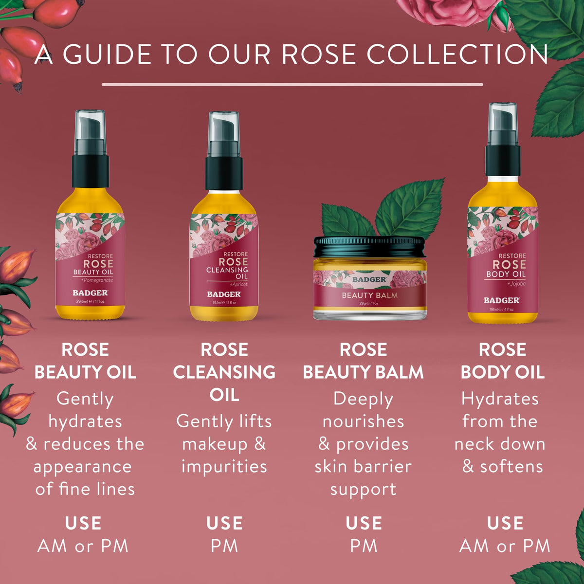 Badger Rose Body Oil vegan cruelty-free formula with natural ingredients