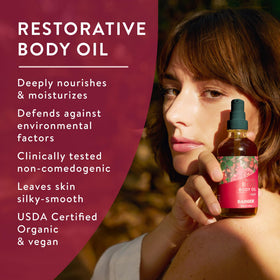 Badger Rose Body Oil ingredients highlight organic jojoba and rose oils