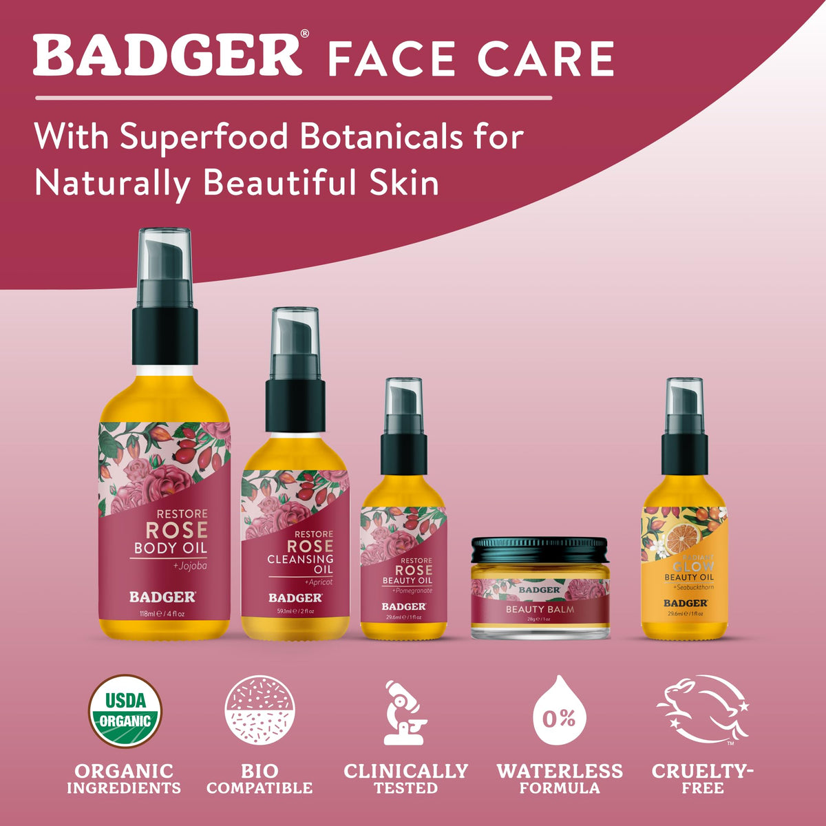 Badger Rose Body Oil scent captured with Bulgarian rose and calming botanicals
