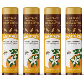 Badger Sweet Orange Cocoa Butter Lip Balm in a twist-up tube for long-lasting hydration.