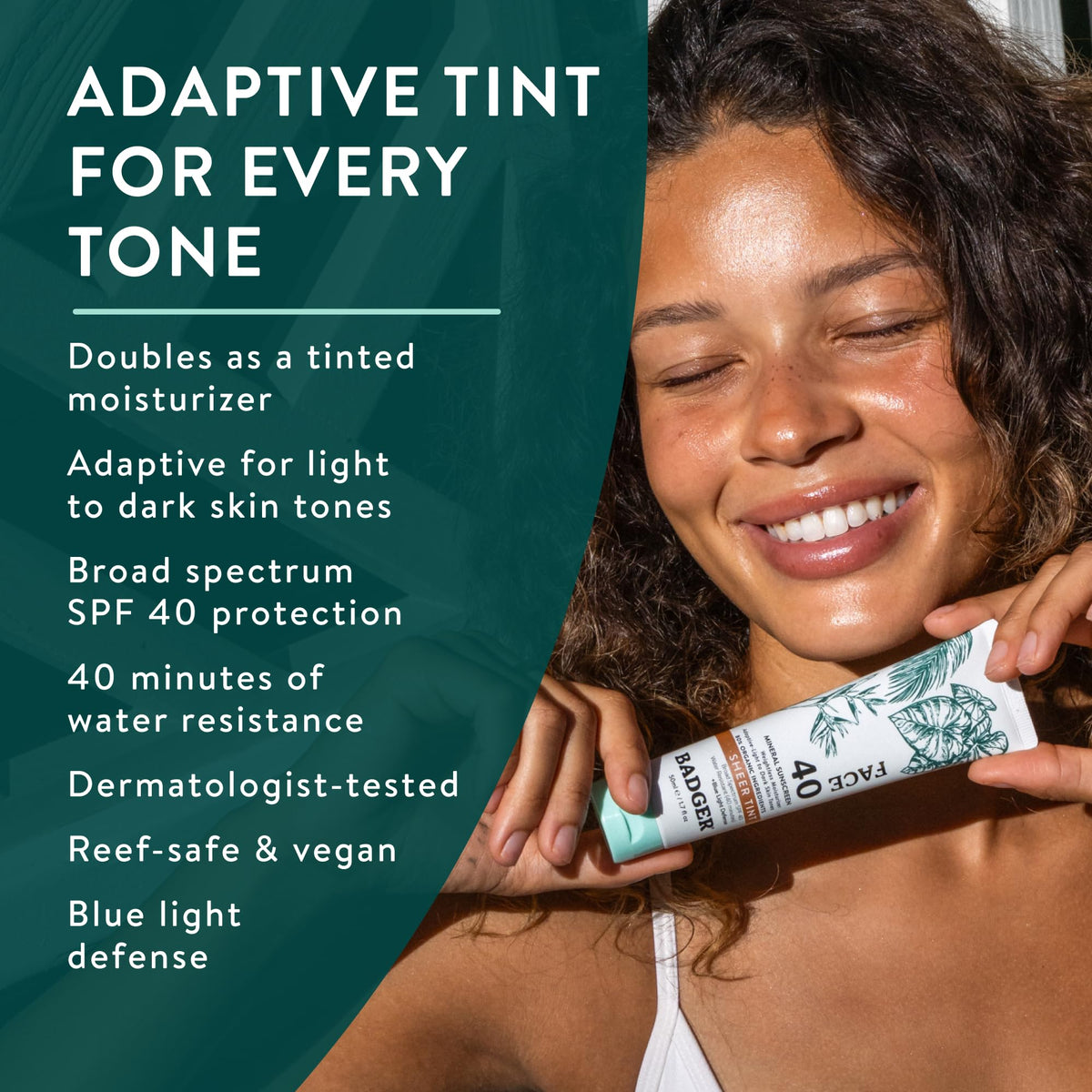 Badger tinted sunscreen on hand demonstrates easy, blendable coverage.