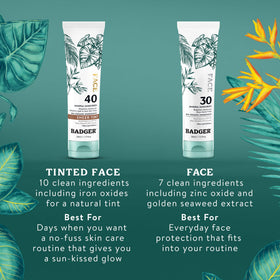 Badger tinted sunscreen is reef-safe and suitable for beach or pool days.