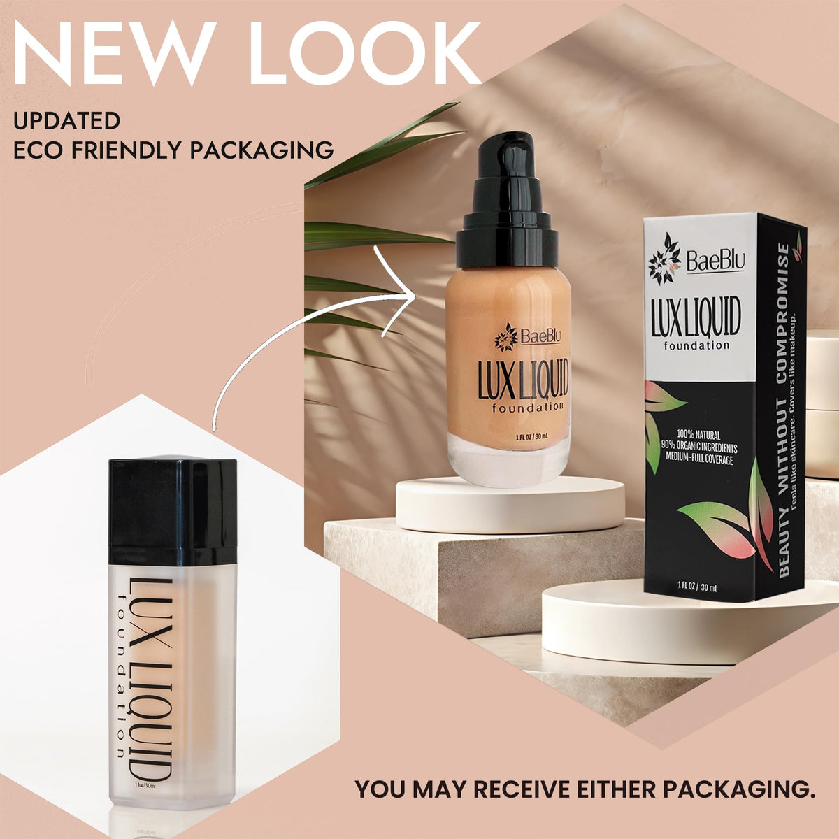 BaeBlu Aloe-Based Lux Foundation application image demonstrates lightweight formula