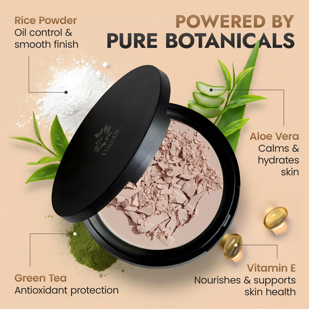 BaeBlu Organic Translucent Setting Powder absorbs oil during midday touch-ups.