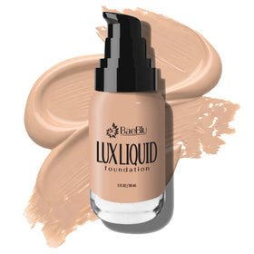 BaeBlu LUX foundation Nutmeg bottle with smooth, natural coverage
