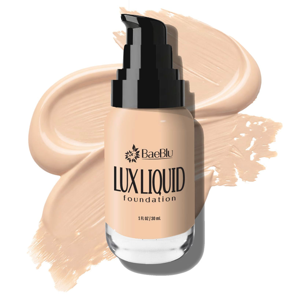 BaeBlu Organic Aloe-Lux foundation bottle for radiant, even skin.