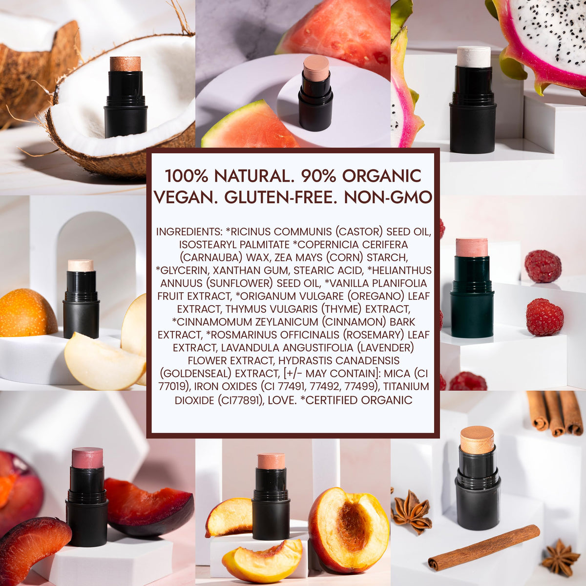 BaeBlu clean ingredients image highlights vegan, gluten-free formula and skin-safe appeal.