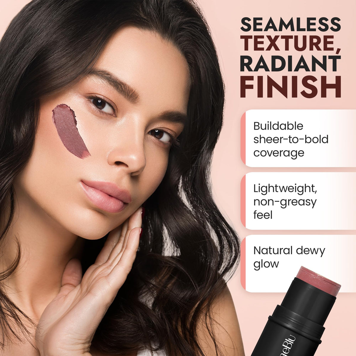 BaeBlu Cabernet lips-and-cheeks use shows versatile color for day-to-night.