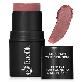 BaeBlu Organic Blush Tube Cabernet packaging highlights compact, travel-ready design.