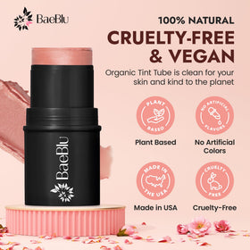BaeBlu Rose swatch shows buildable color from sheer to bold