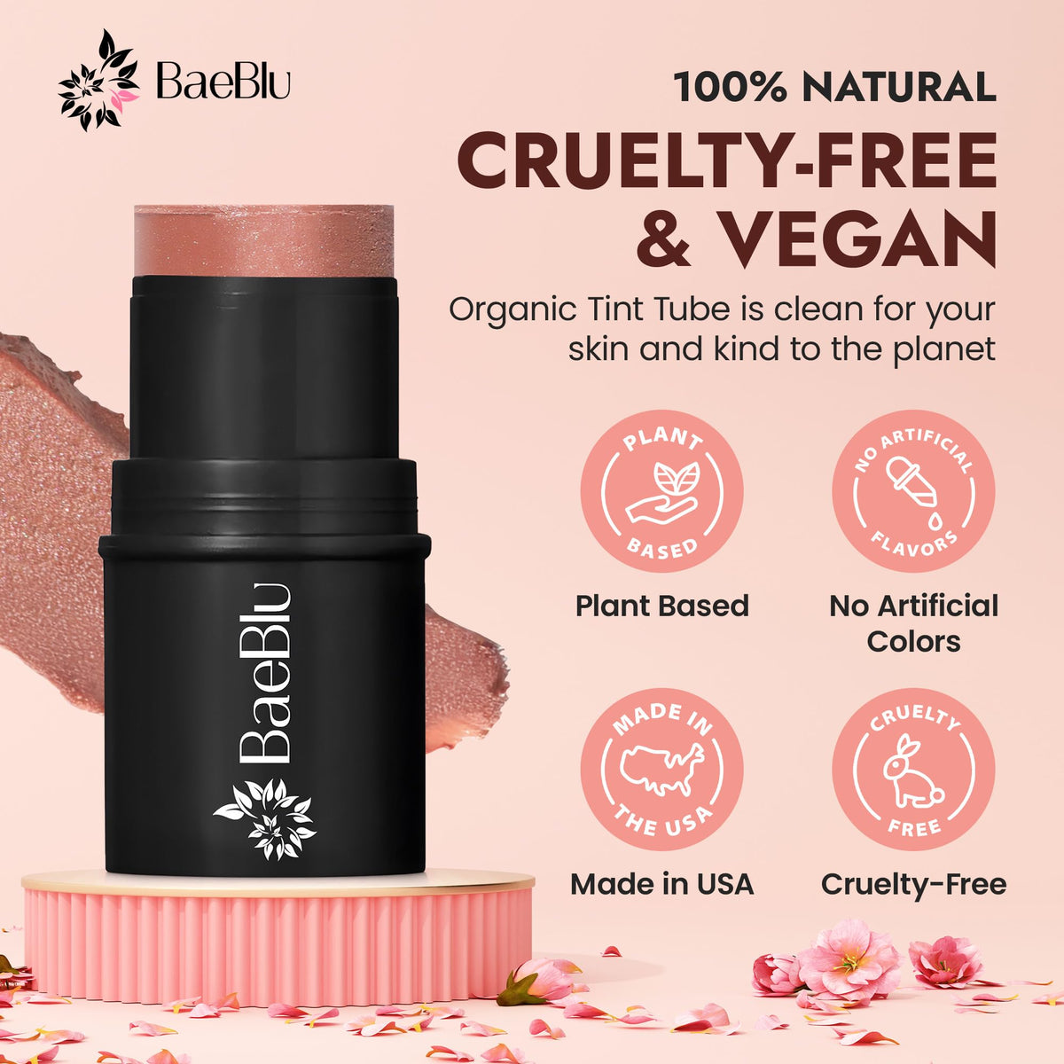 BaeBlu Sangria swatches on cheek demonstrate buildable color and dewy finish.