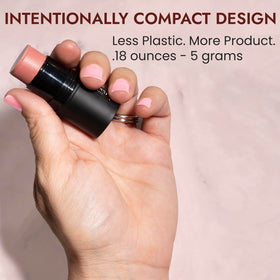 BaeBlu Sangria tube applied on cheek for natural warmth and glow.