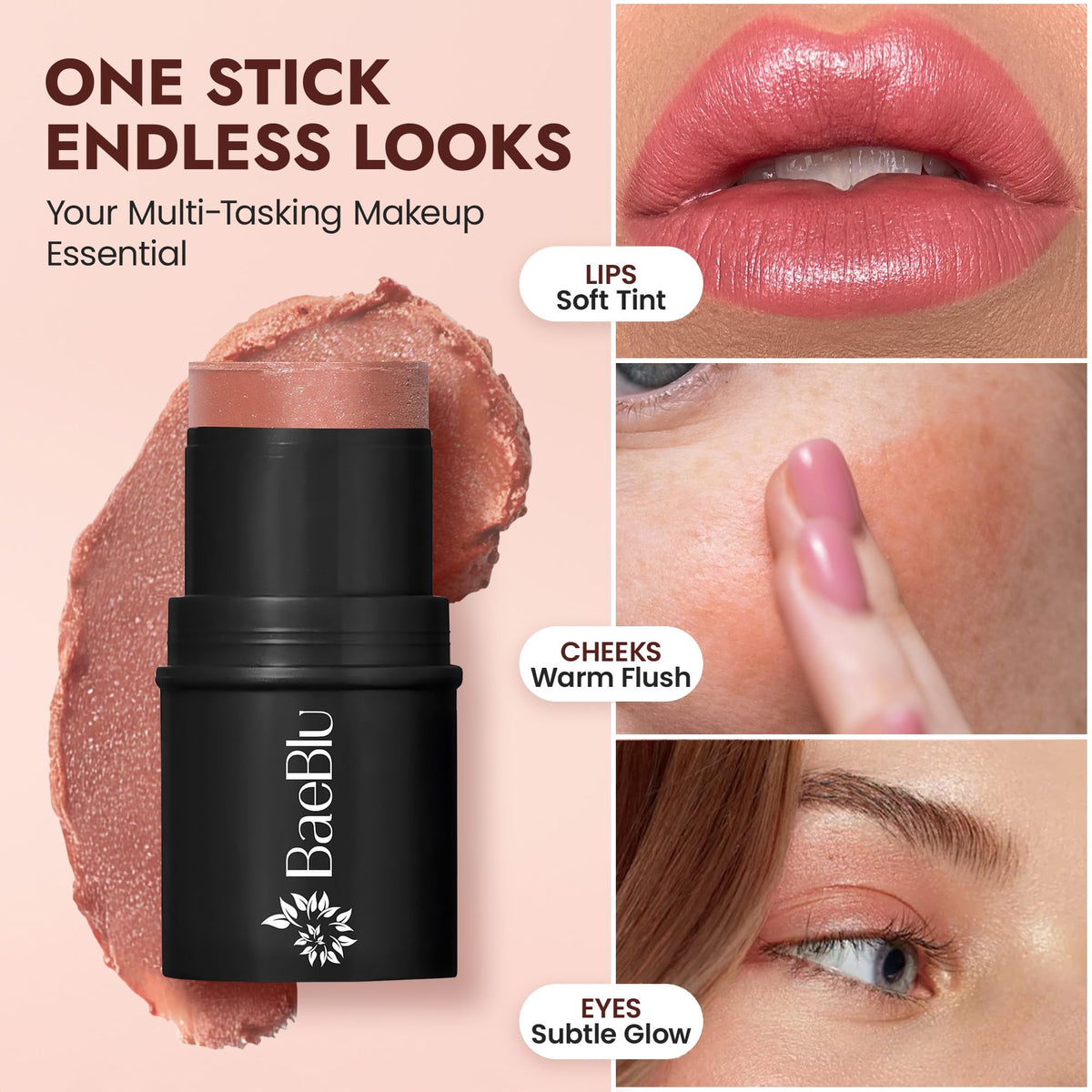 BaeBlu Sangria highlighter on eyelids reveals subtle shimmer.