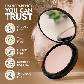 BaeBlu translucent powder swatch on skin demonstrates seamless blend.