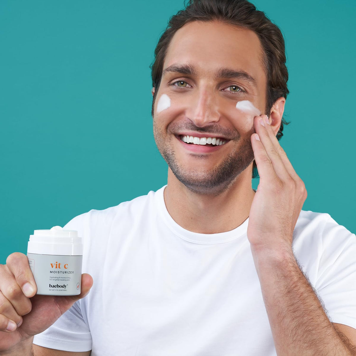 Baebody Vitamin C moisturizer dermatology-tested label signals skin-friendly use.