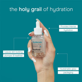 Baebody Hyaluronic Acid Serum bottle with Vitamin E and Jojoba Oil for skin nourishment
