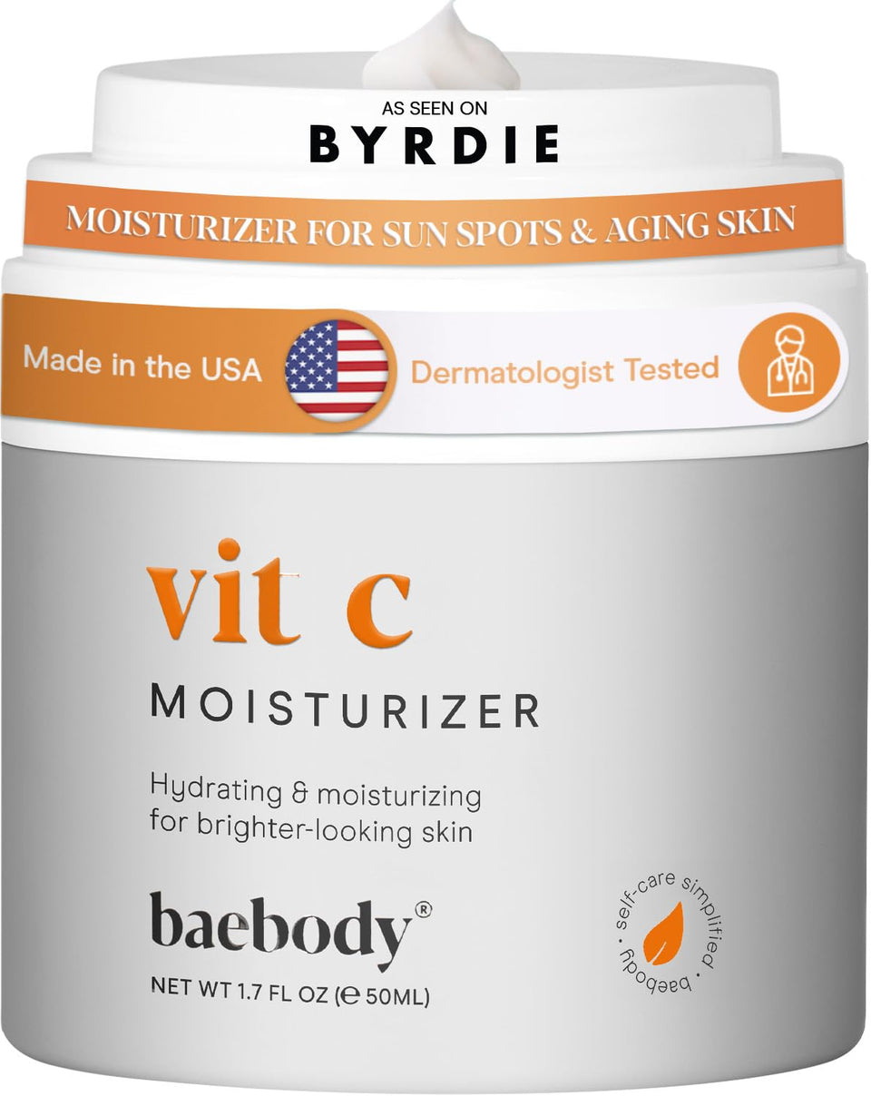 Baebody Vitamin C Face Moisturizer jar showing rich hydration for radiant skin.