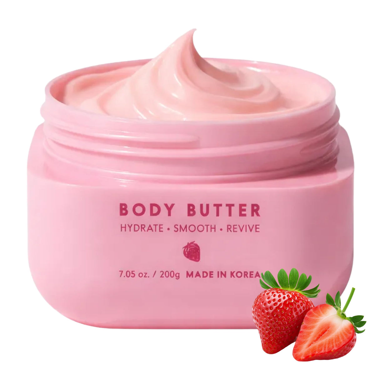 Baere Collagen Strawberry Milk Body Butter bottle pour highlights rich hydration for dry skin