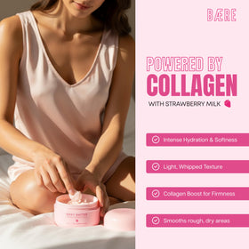 Baere Collagen Strawberry Milk Body Butter jar close-up shows premium packaging