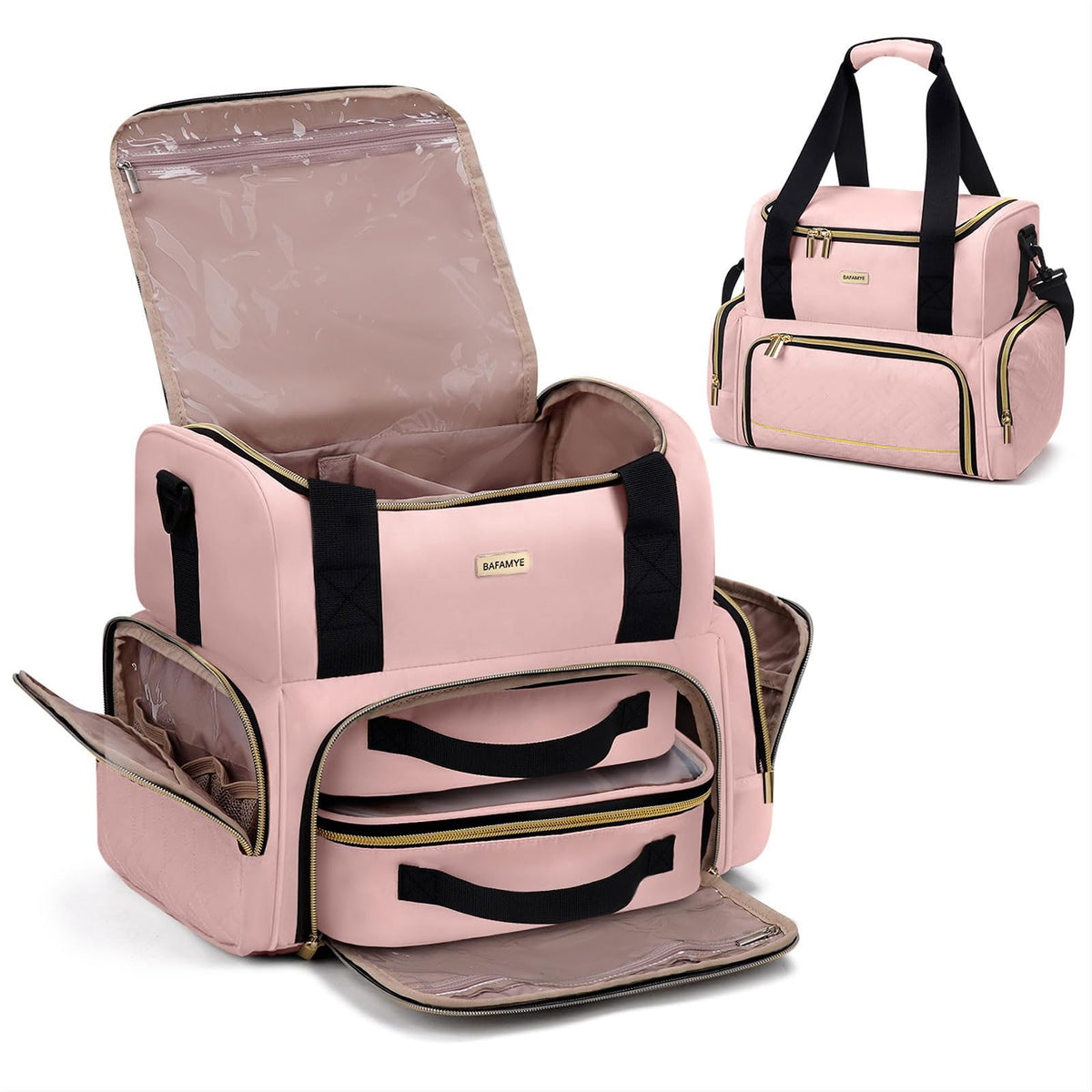 BAFAMYE large makeup bag with two removable cases for easy separation and quick access