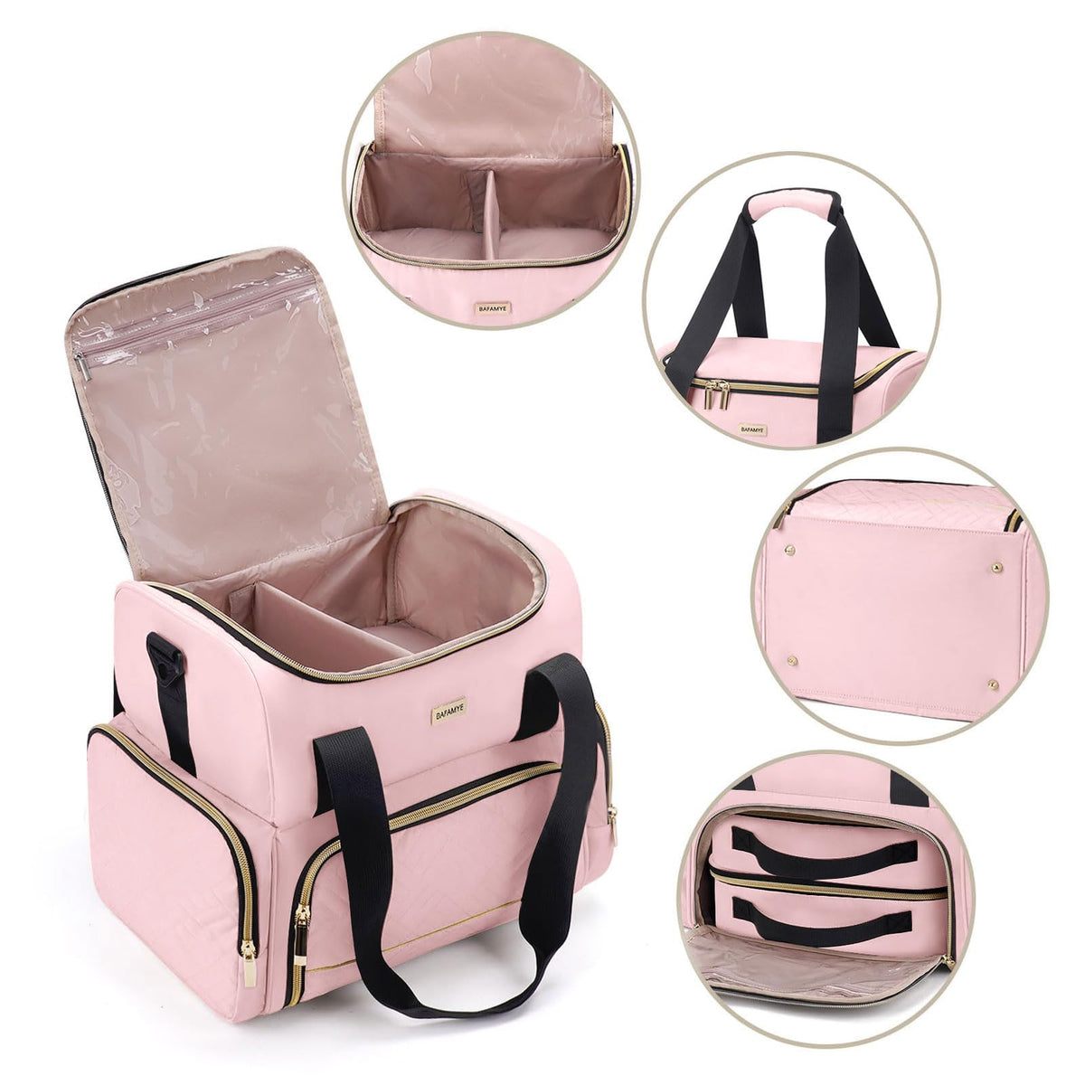 BAFAMYE makeup bag side mesh pockets keep cosmetics upright and visible