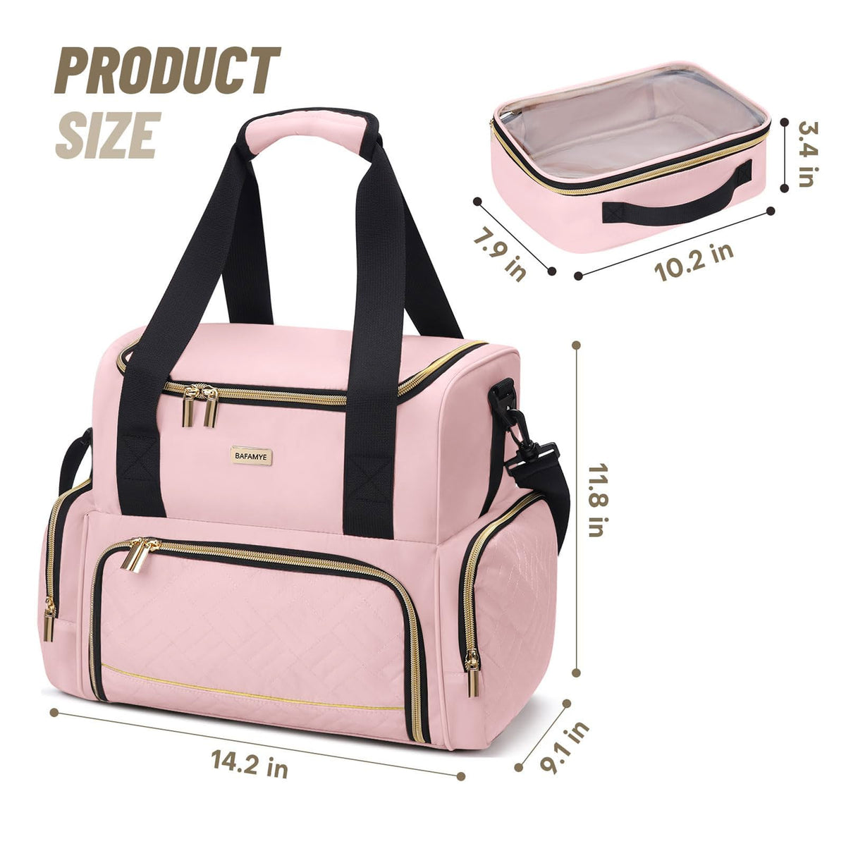 BAFAMYE travel makeup bag top compartment dividers for customized storage on the go