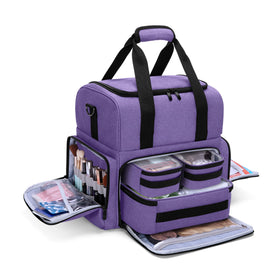 BAFASO 2Layers large travel makeup bag with bottom pouches for easy organization on the go