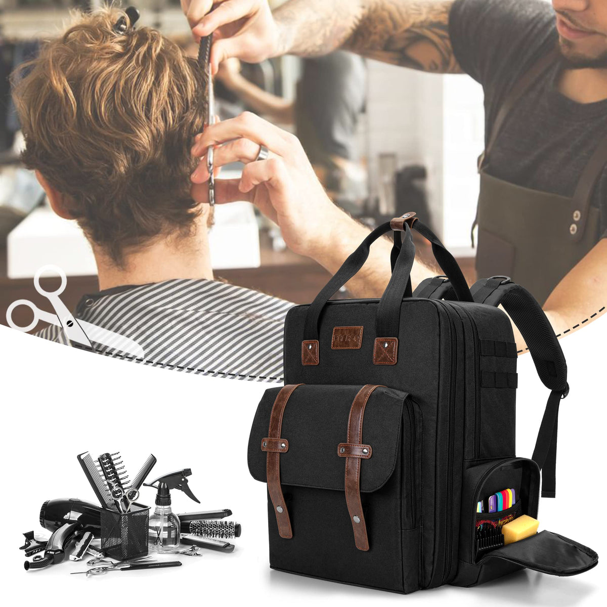 BAFASO barber case stylish leather accents and padded back enhance comfort.