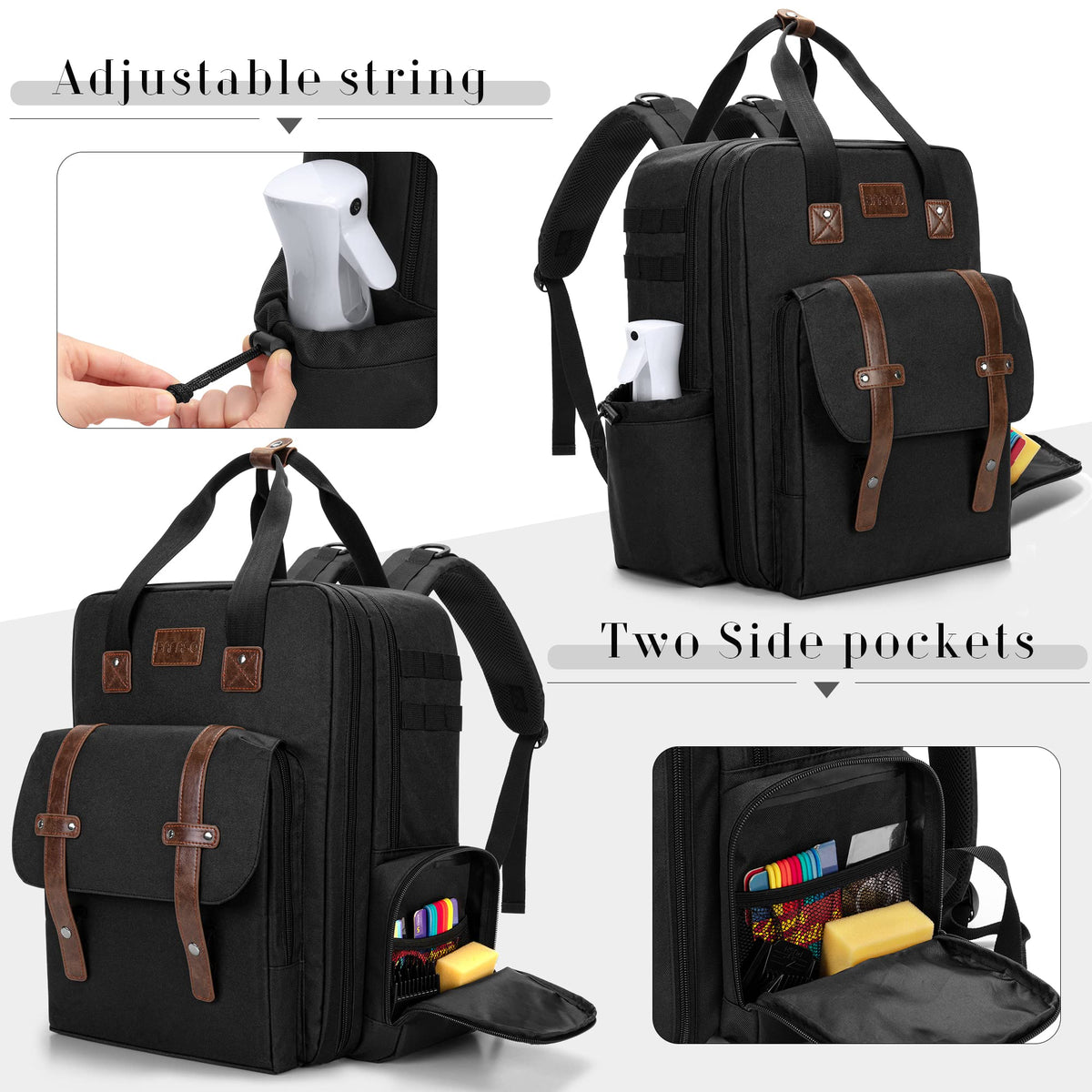 BAFASO barber case main compartment fits large tools like hairdryer.