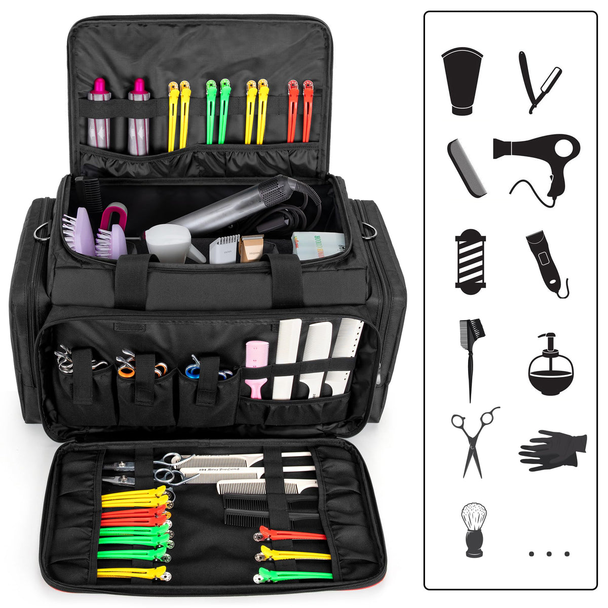 BAFASO hairdresser bag front storage with pouches keeps scissors and combs organized