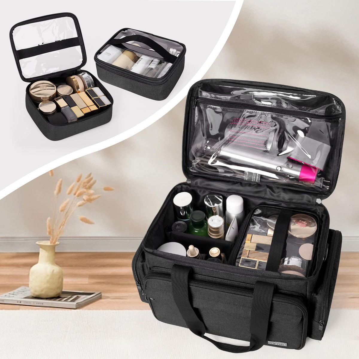 BAFASO large makeup bag detachable dividers for customizable storage