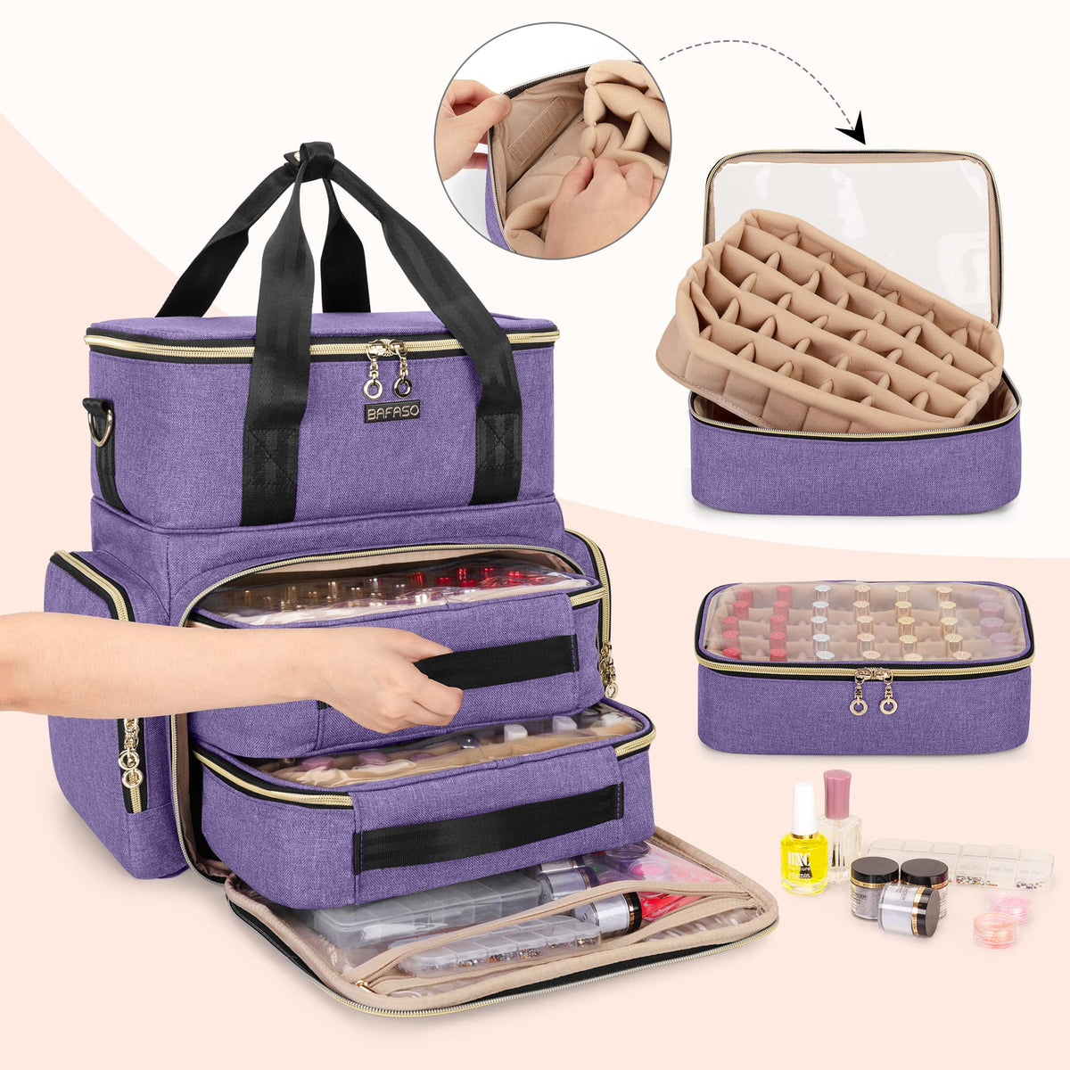 BAFASO nail dryer compartment keeps lamps and bottles organized
