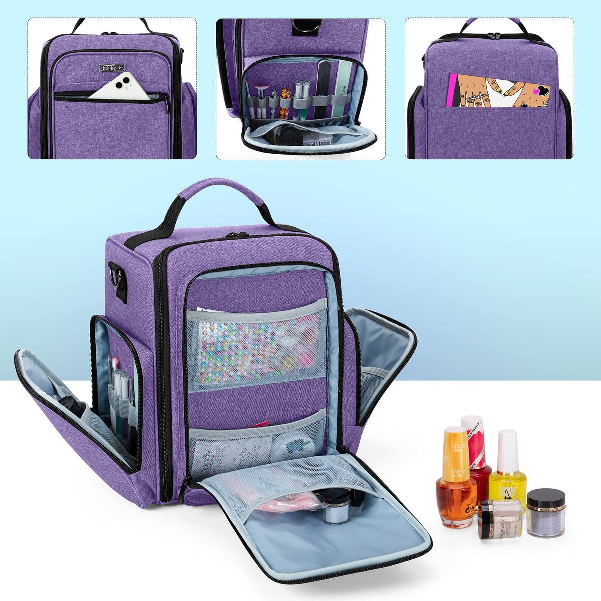 BAFASO Nail Polish Organizer two removable cases maximize bottle capacity.