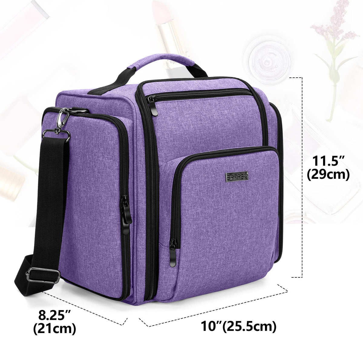 BAFASO purple makeup bag adjustable shoulder strap for comfortable carrying