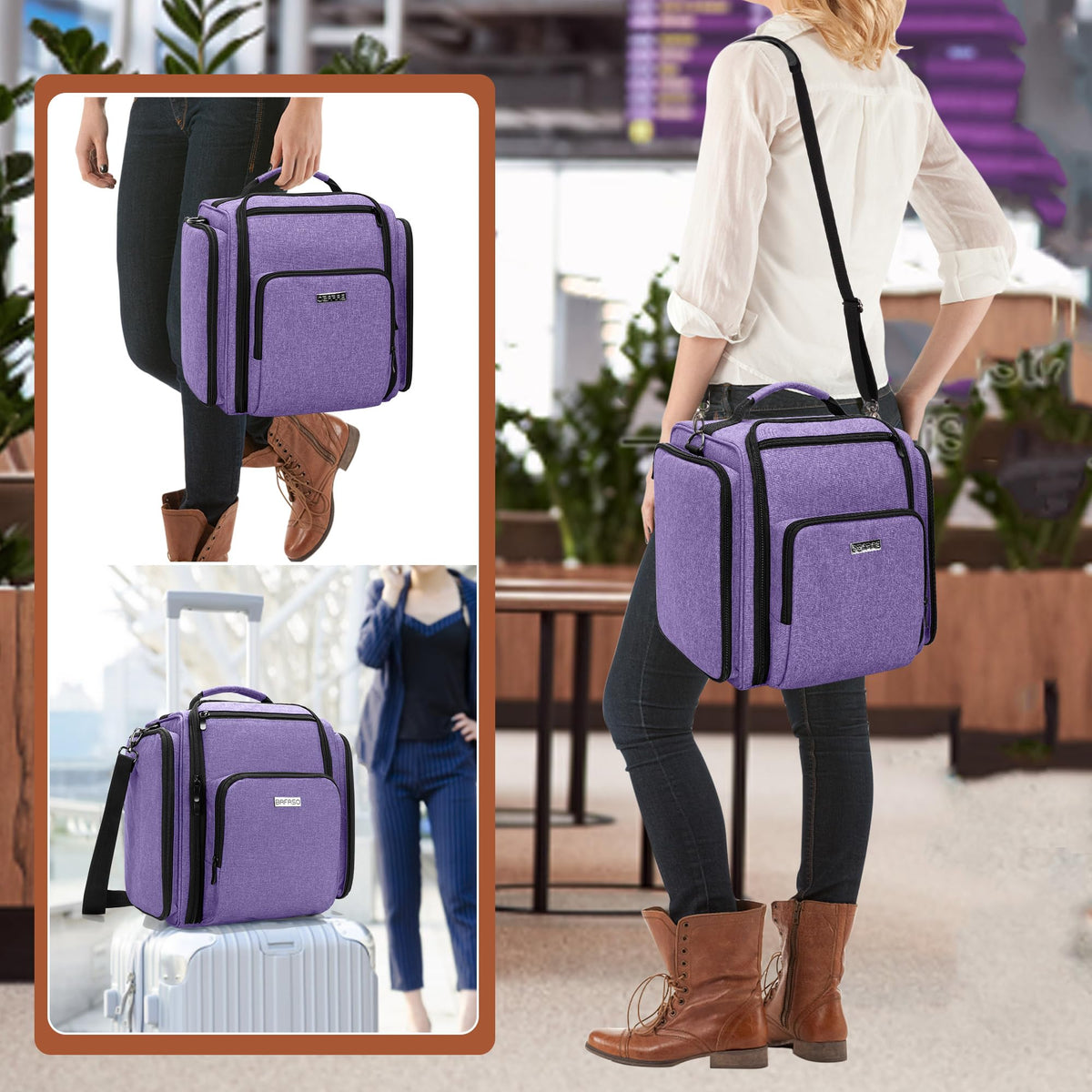 BAFASO purple makeup bag back pocket with suitcase strap