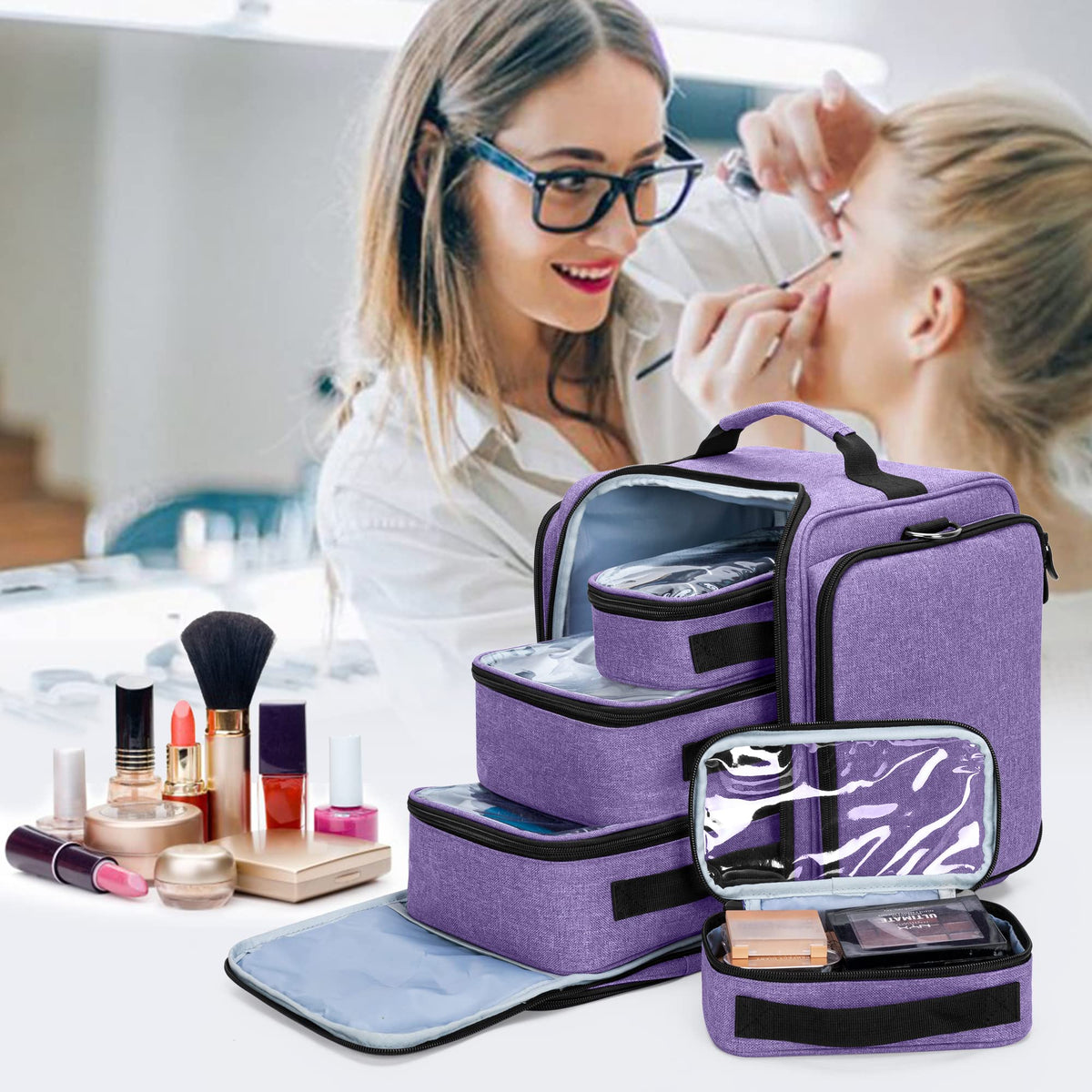 BAFASO purple makeup bag overall size fits travel gear