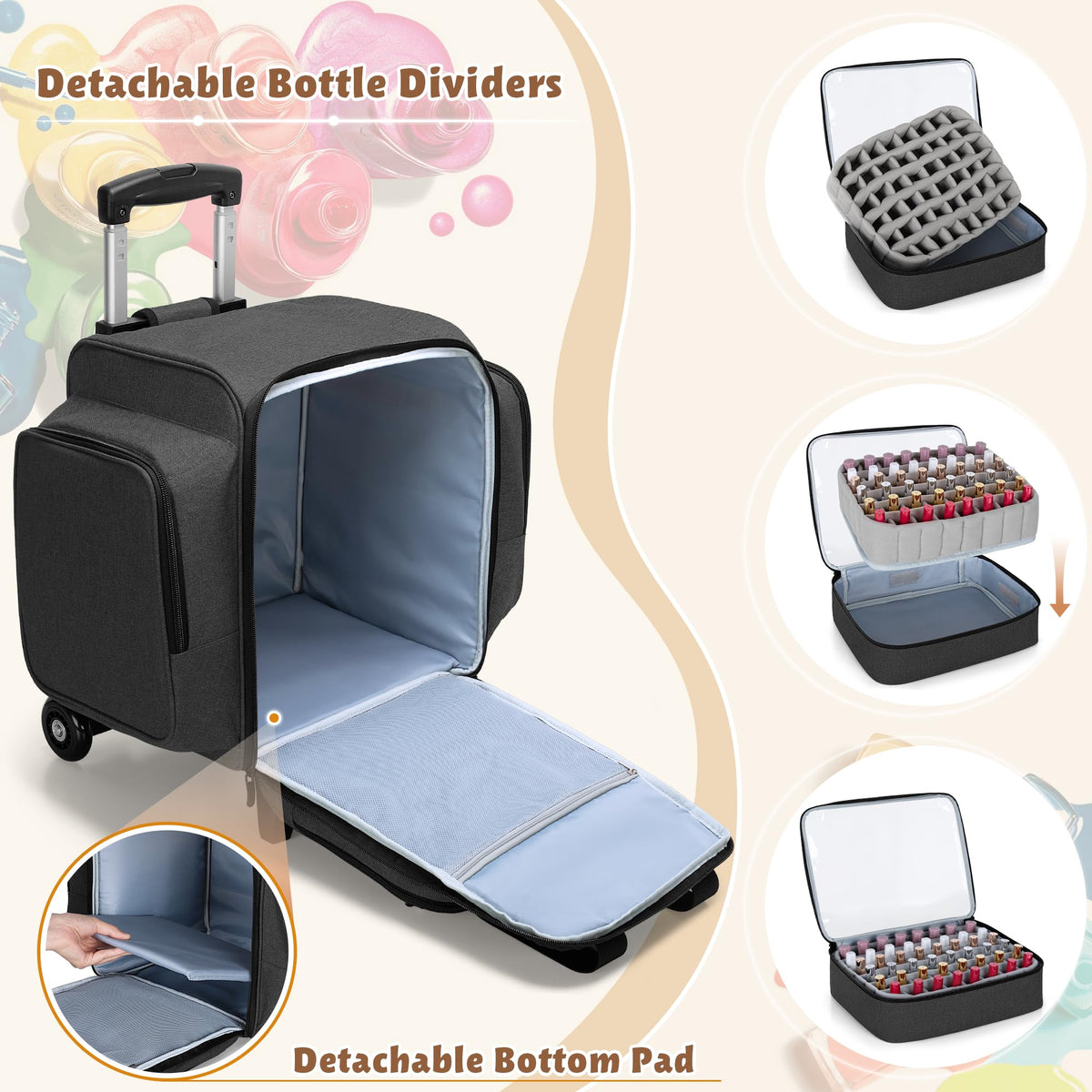 BAFASO organizer with three removable cases highlighted for capacity