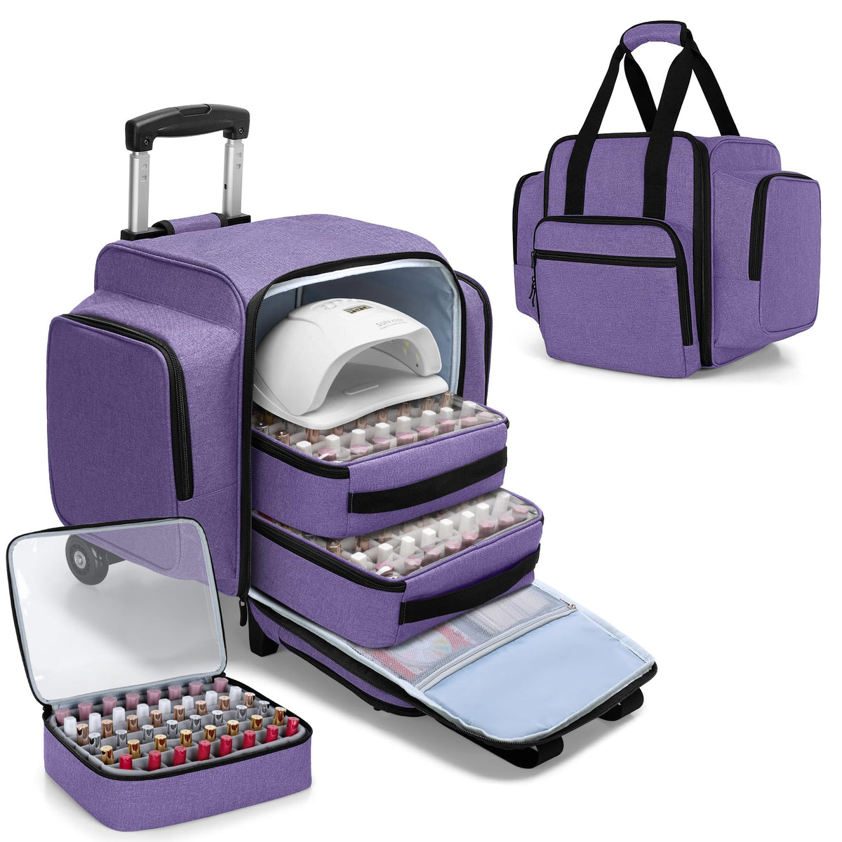 BAFASO rolling nail polish organizer main compartment holds 144 bottles for organized transport