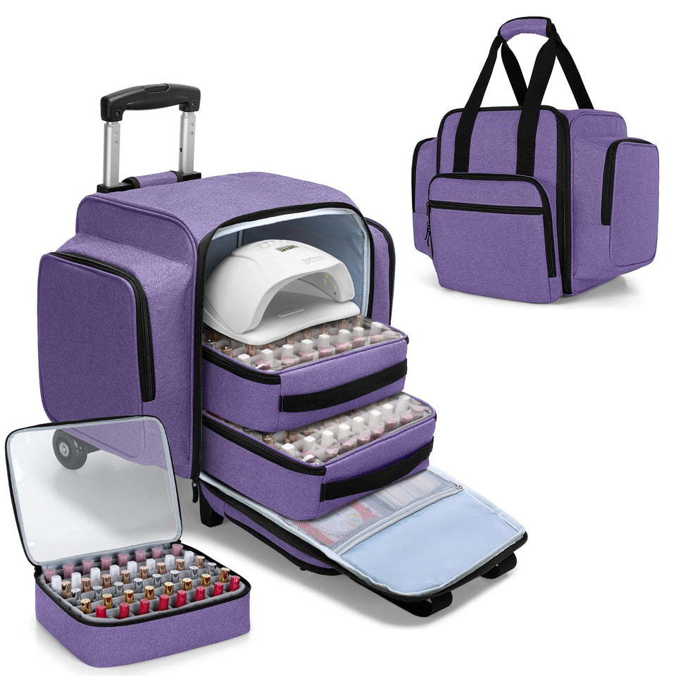 BAFASO rolling nail polish organizer main compartment holds 144 bottles for organized transport
