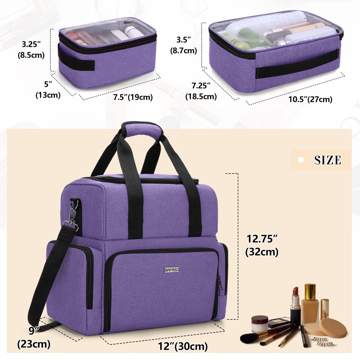 BAFASO side pockets with elastic bands for brushes and lipsticks