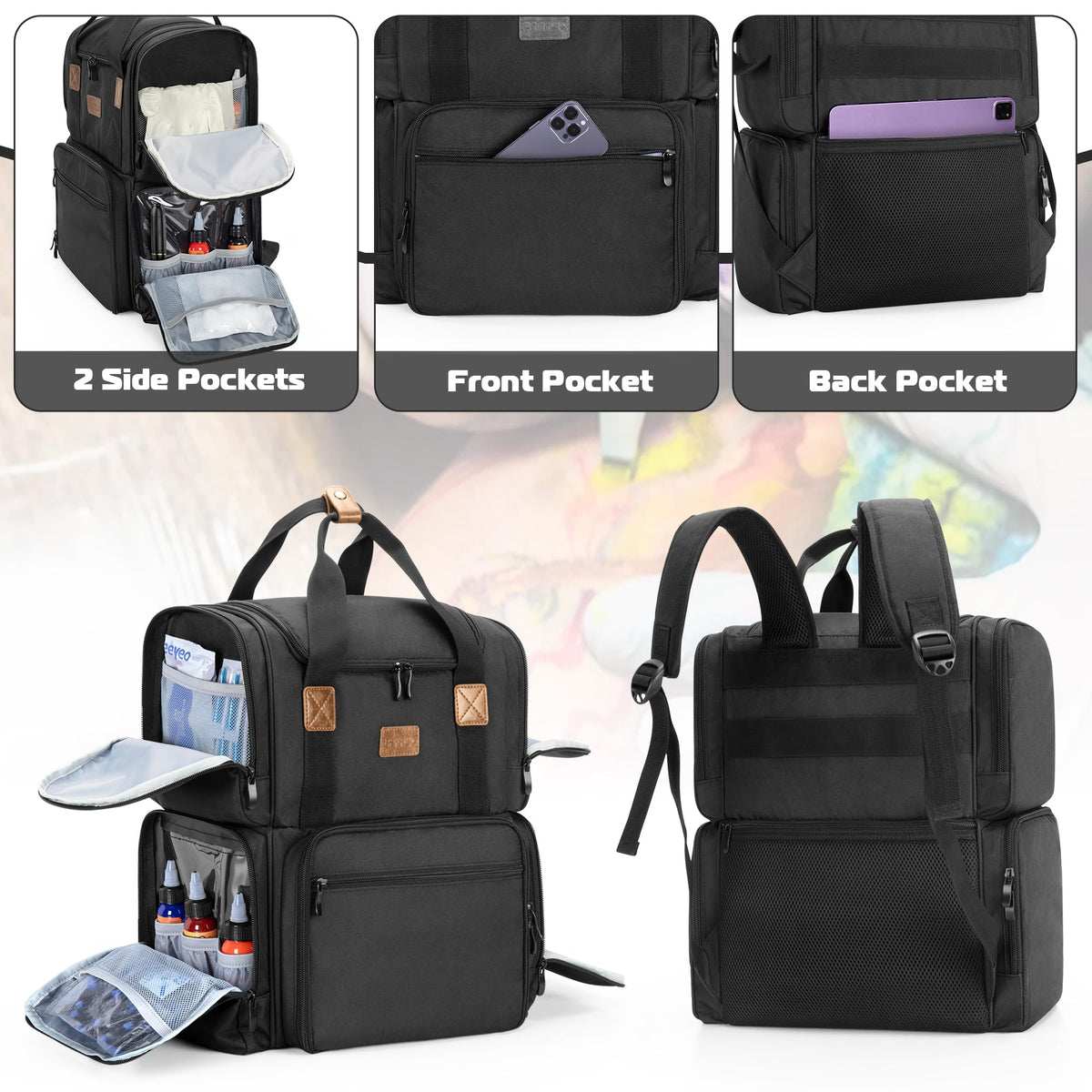 BAFASO tattoo backpack back pocket fits an iPad for on-the-go reference